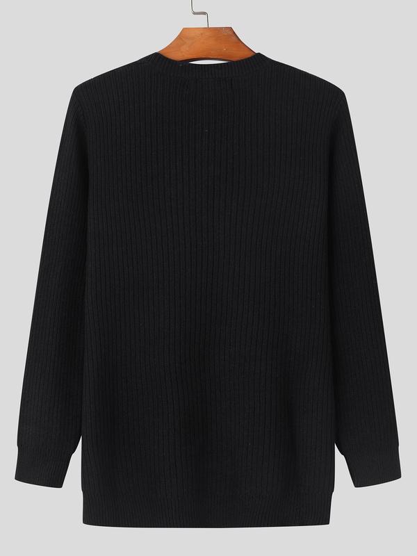 Men's Solid Round Neck Sweater, Slim Casual Long Sleeve Crew Neck Jumper for Fall & Winter, Fashion Men's Knitwear for Daily Wear