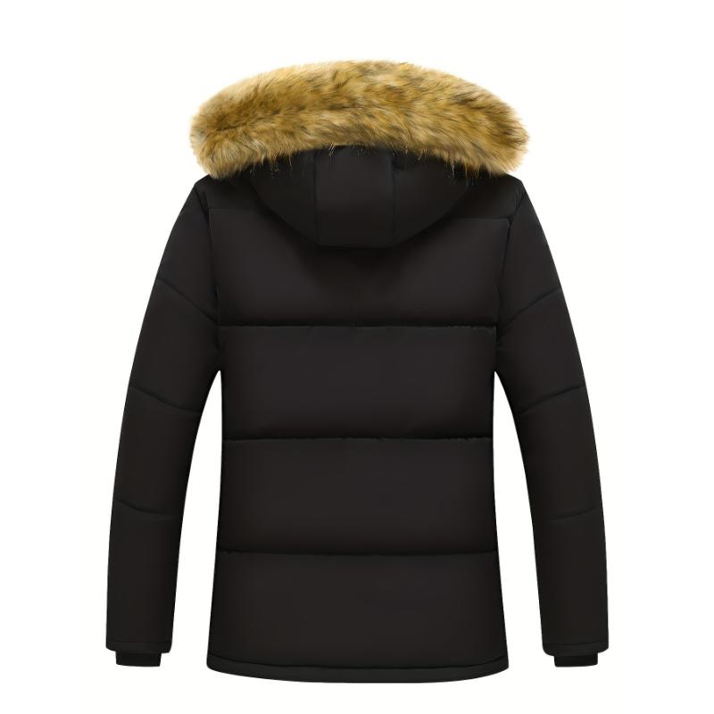 Men's Zippered Thick Plush Lined Jacket With Removable Hood For Warm And Casual Outdoor Wear In Winter