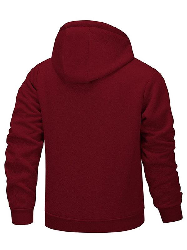 Men's Letter Print Drawstring Zip Up Hooded Jacket, Regular Fit Casual Long Sleeve Pocket Outerwear for Fall & Winter, Men's Clothes for Daily Wear