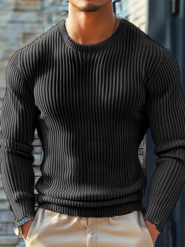 Men's Solid Round Neck Sweater, Slim Casual Long Sleeve Crew Neck Jumper for Fall & Winter, Fashion Men's Knitwear for Daily Wear