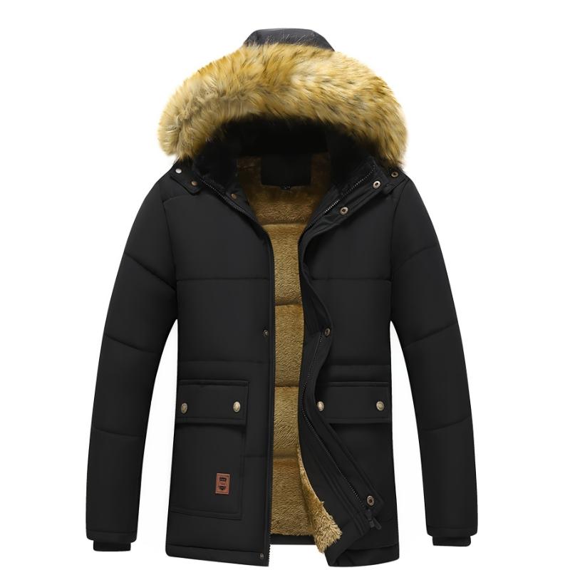 Men's Zippered Thick Plush Lined Jacket With Removable Hood For Warm And Casual Outdoor Wear In Winter