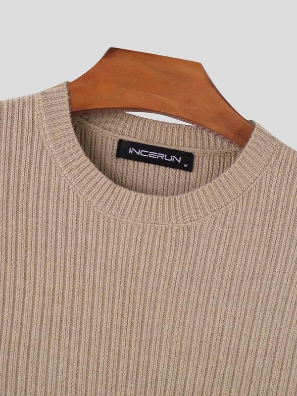 Men's Solid Round Neck Sweater, Slim Casual Long Sleeve Crew Neck Jumper for Fall & Winter, Fashion Men's Knitwear for Daily Wear