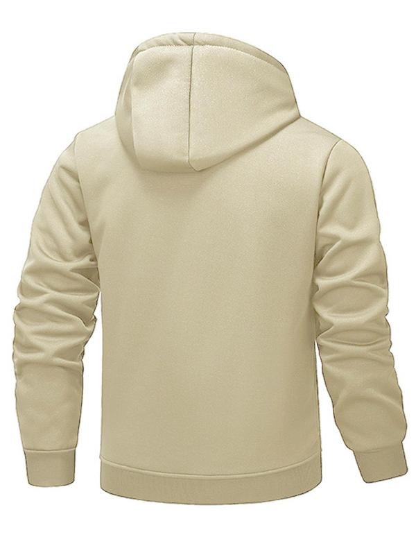 Men's Letter Print Drawstring Zip Up Hooded Jacket, Regular Fit Casual Long Sleeve Pocket Outerwear for Fall & Winter, Men's Clothes for Daily Wear