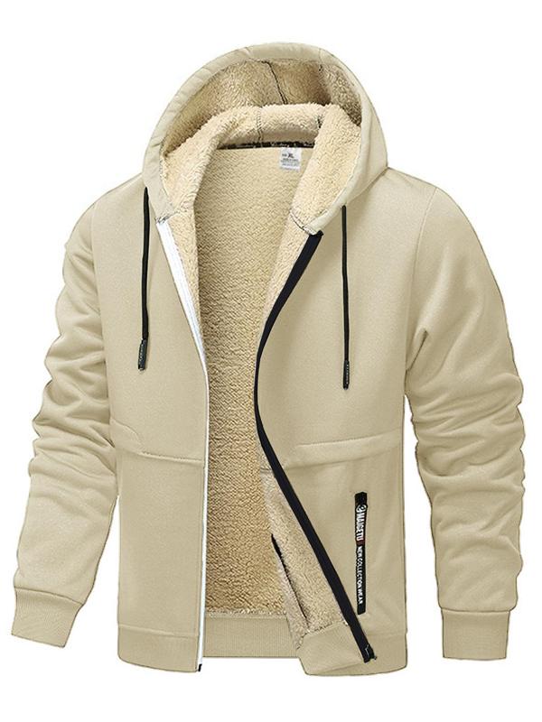 Men's Letter Print Drawstring Zip Up Hooded Jacket, Regular Fit Casual Long Sleeve Pocket Outerwear for Fall & Winter, Men's Clothes for Daily Wear