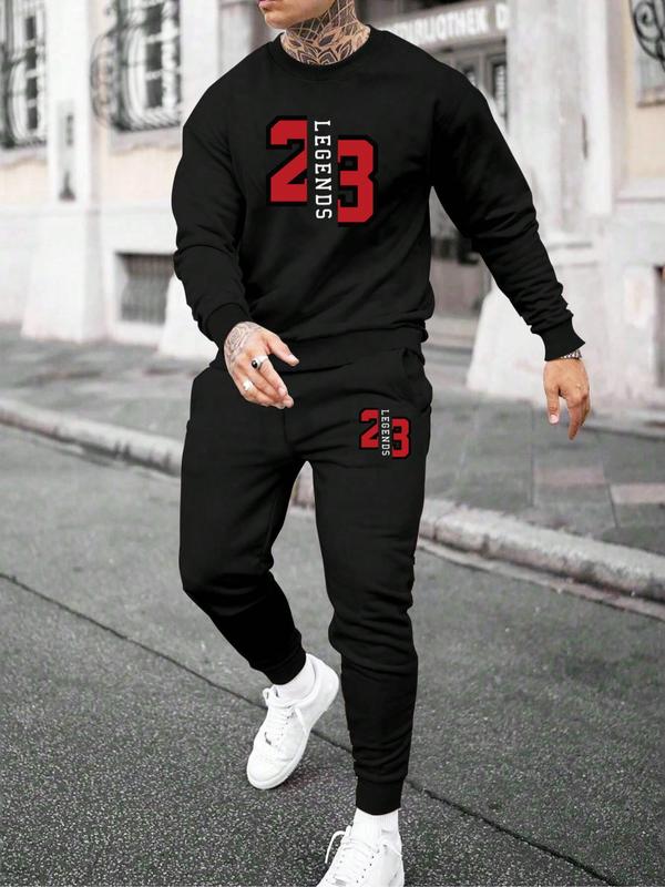 Men's Letter Print Sweatshirt & Pants Two-Piece Set, Casual Long Sleeve Round Neck Pullover & Jogger Pants for Fall & Winter, Men's Two-piece Outfits for Daily Wear