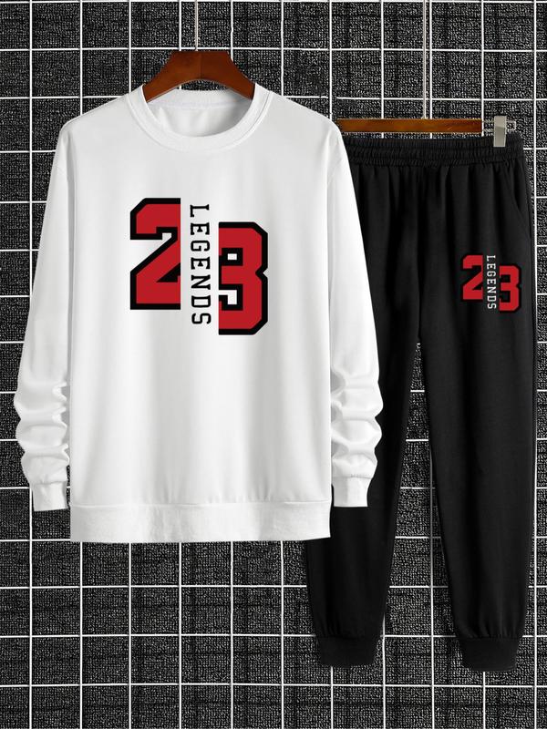 Men's Letter Print Sweatshirt & Pants Two-Piece Set, Casual Long Sleeve Round Neck Pullover & Jogger Pants for Fall & Winter, Men's Two-piece Outfits for Daily Wear