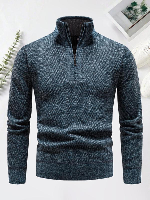 Men's Regular Fit Solid Stand Collar Pullover, Casual Long Sleeve Jumper for Fall & Winter, Men's Knitwear for Daily Wear