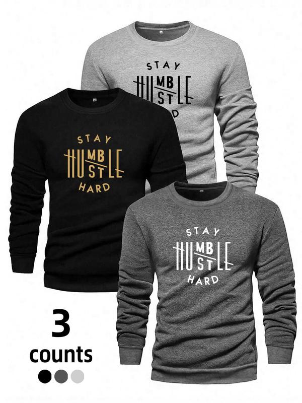 Men's Solid Long Sleeve Tee, Casual Comfy Round Neck T-shirt for Fall & Winter, Men's Top for Daily Wear Crew Necks