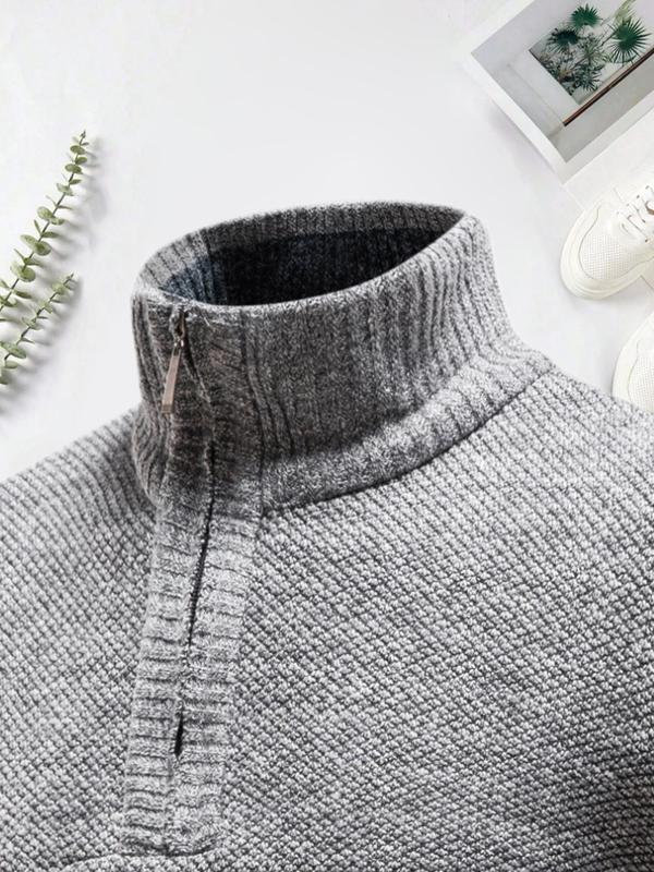 Men's Regular Fit Solid Stand Collar Pullover, Casual Long Sleeve Jumper for Fall & Winter, Men's Knitwear for Daily Wear