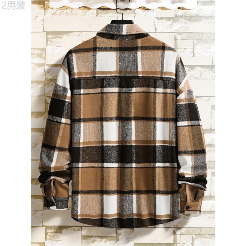 Stylish Plaid Long Sleeve Shirt for Men - Chic Button-Up Design, Retro Casual Style, Soft Fabric, Relaxed Fit, Versatile for Daily Wear - Perfect for Autumn and Winter Collar Menswear lapel shirt casual kurta