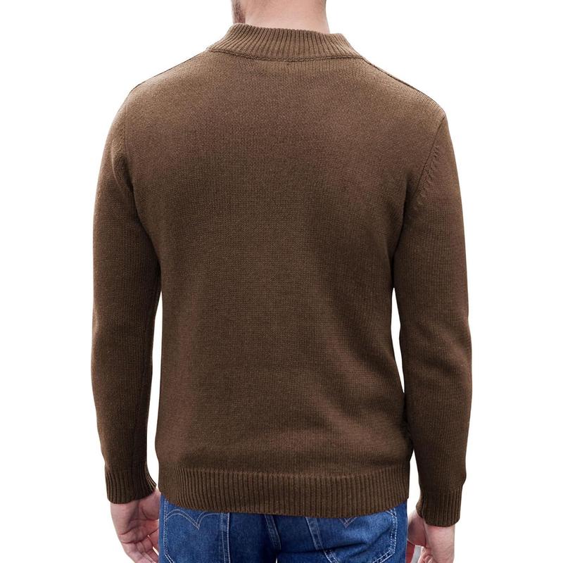 Men Mock Neck Button Sweater Casual Knitted Sweaters Fashion Henley Sweater