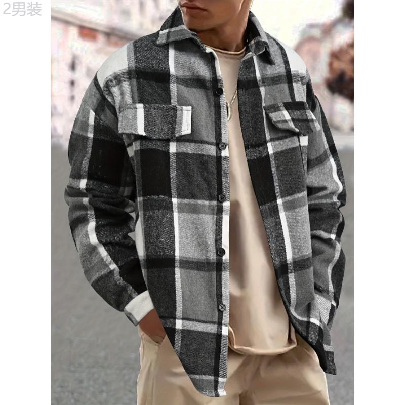 Stylish Plaid Long Sleeve Shirt for Men - Chic Button-Up Design, Retro Casual Style, Soft Fabric, Relaxed Fit, Versatile for Daily Wear - Perfect for Autumn and Winter Collar Menswear lapel shirt casual kurta