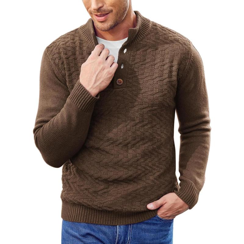 Men Mock Neck Button Sweater Casual Knitted Sweaters Fashion Henley Sweater