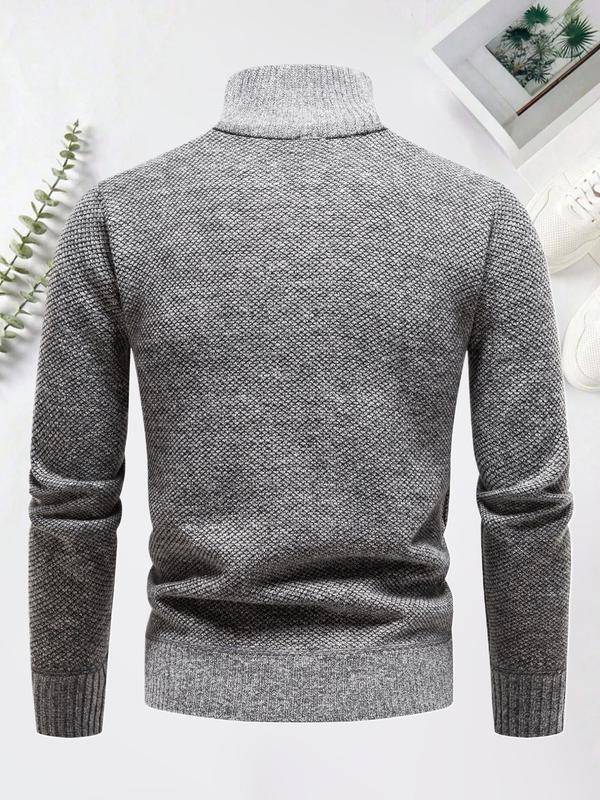 Men's Regular Fit Solid Stand Collar Pullover, Casual Long Sleeve Jumper for Fall & Winter, Men's Knitwear for Daily Wear