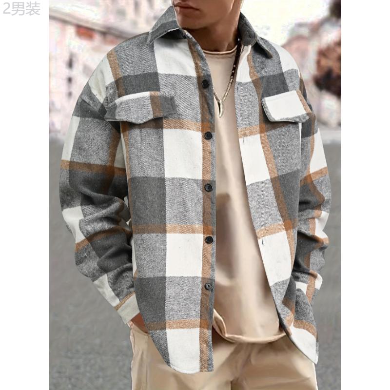 Stylish Plaid Long Sleeve Shirt for Men - Chic Button-Up Design, Retro Casual Style, Soft Fabric, Relaxed Fit, Versatile for Daily Wear - Perfect for Autumn and Winter Collar Menswear lapel shirt casual kurta