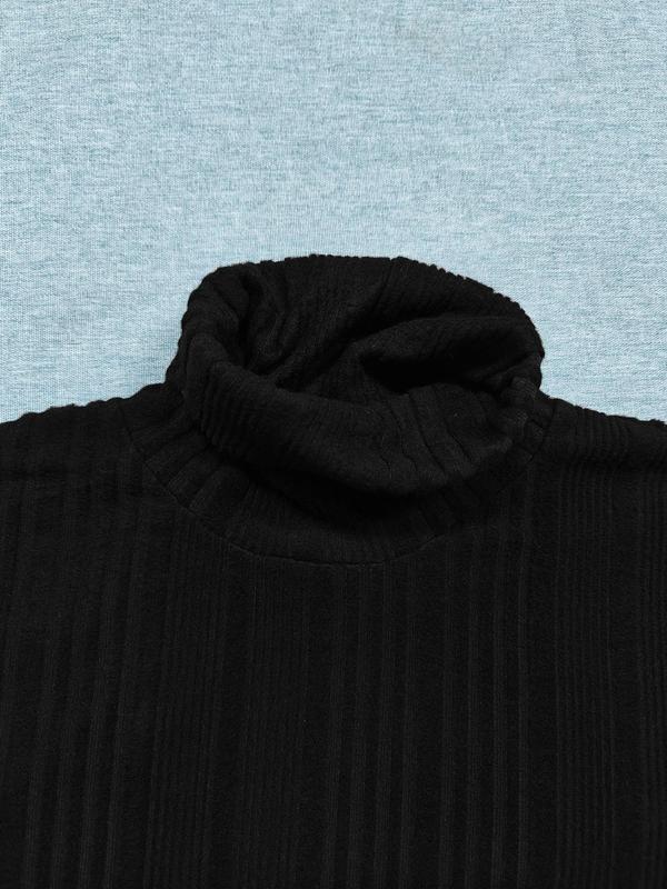 Men's Solid Turtle Neck Ribbed Knit Sweater, Regular Fit Casual Long Sleeve Pullover Jumper for Fall & Winter, Men's Knitwear for Daily Wear