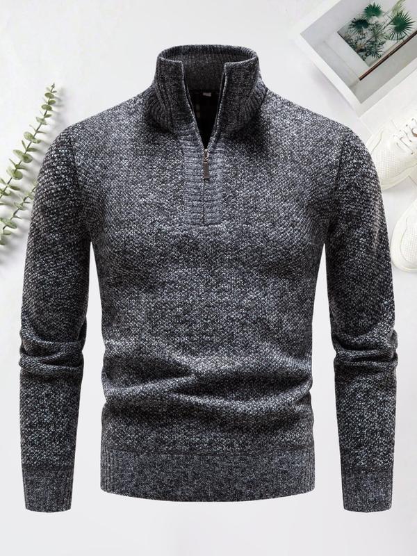 Men's Regular Fit Solid Stand Collar Pullover, Casual Long Sleeve Jumper for Fall & Winter, Men's Knitwear for Daily Wear