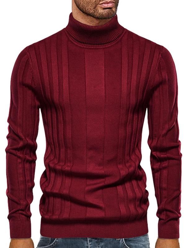 Men's Solid Textured Turtleneck Sweater, Slim Casual Long Sleeve Jumper for Spring & Fall, Fashion Men's Knitwear for Daily Wear