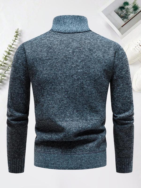 Men's Regular Fit Solid Stand Collar Pullover, Casual Long Sleeve Jumper for Fall & Winter, Men's Knitwear for Daily Wear