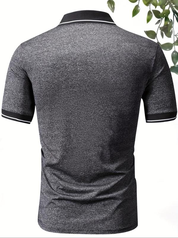 Men's Striped Print Short Sleeve Polo Shirt, Regular Fit Casual Business Half Placket Button Front Top, Summer Outfits, Polo Shirts Men, Fashion Men's Streetwear for Daily Wear