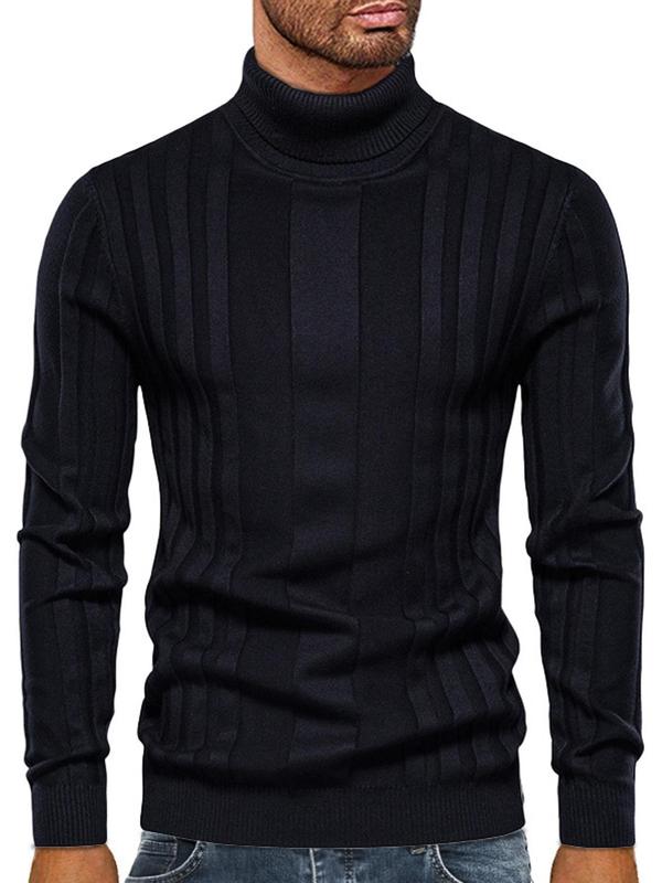 Men's Solid Textured Turtleneck Sweater, Slim Casual Long Sleeve Jumper for Spring & Fall, Fashion Men's Knitwear for Daily Wear