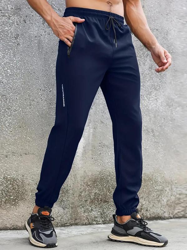 Men's Letter Print Drawstring Waist Jogger Pants, Regular Fit Casual Pocket Trousers for Daily Wear, Men's Bottoms for All Seasons