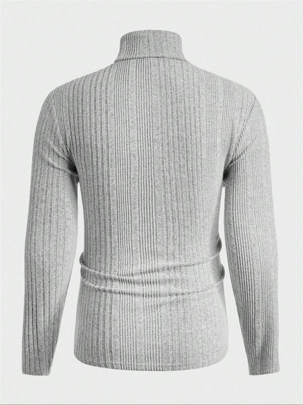 Men's Solid Turtle Neck Ribbed Knit Sweater, Regular Fit Casual Long Sleeve Pullover Jumper for Fall & Winter, Men's Knitwear for Daily Wear