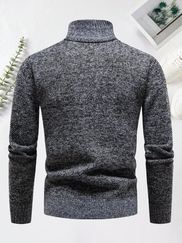 Men's Regular Fit Solid Stand Collar Pullover, Casual Long Sleeve Jumper for Fall & Winter, Men's Knitwear for Daily Wear