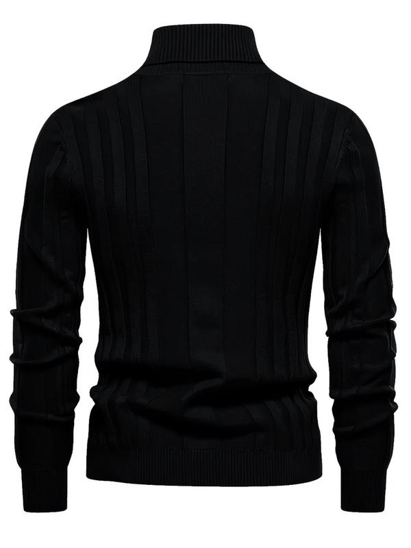 Men's Solid Textured Turtleneck Sweater, Slim Casual Long Sleeve Jumper for Spring & Fall, Fashion Men's Knitwear for Daily Wear