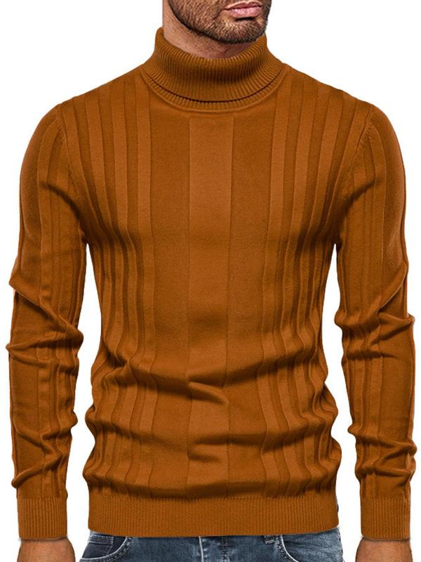 Men's Solid Textured Turtleneck Sweater, Slim Casual Long Sleeve Jumper for Spring & Fall, Fashion Men's Knitwear for Daily Wear