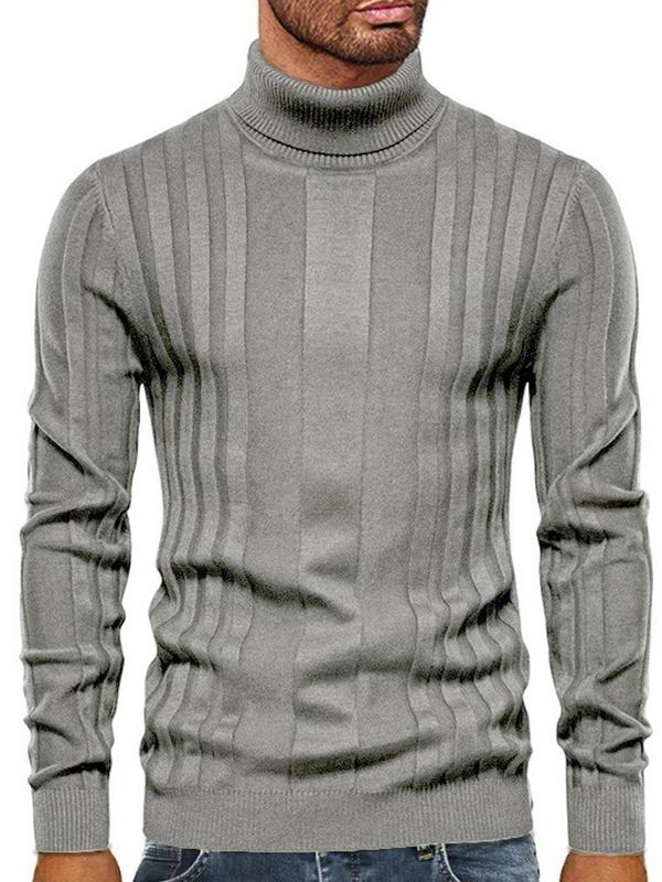 Men's Solid Textured Turtleneck Sweater, Slim Casual Long Sleeve Jumper for Spring & Fall, Fashion Men's Knitwear for Daily Wear