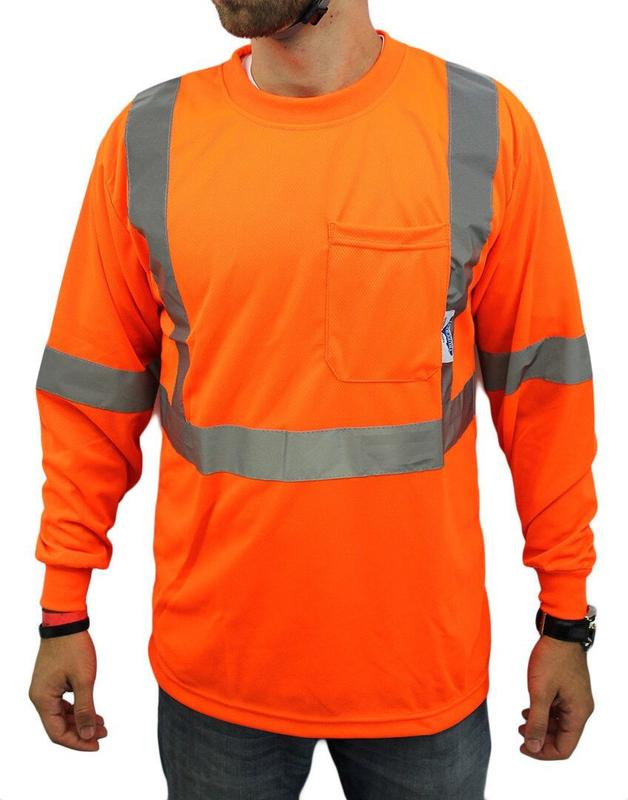 Class 2 Max-dry Moisture Wicking Mesh Long Sleeve Safety T-shirt, Neon Orange # 900