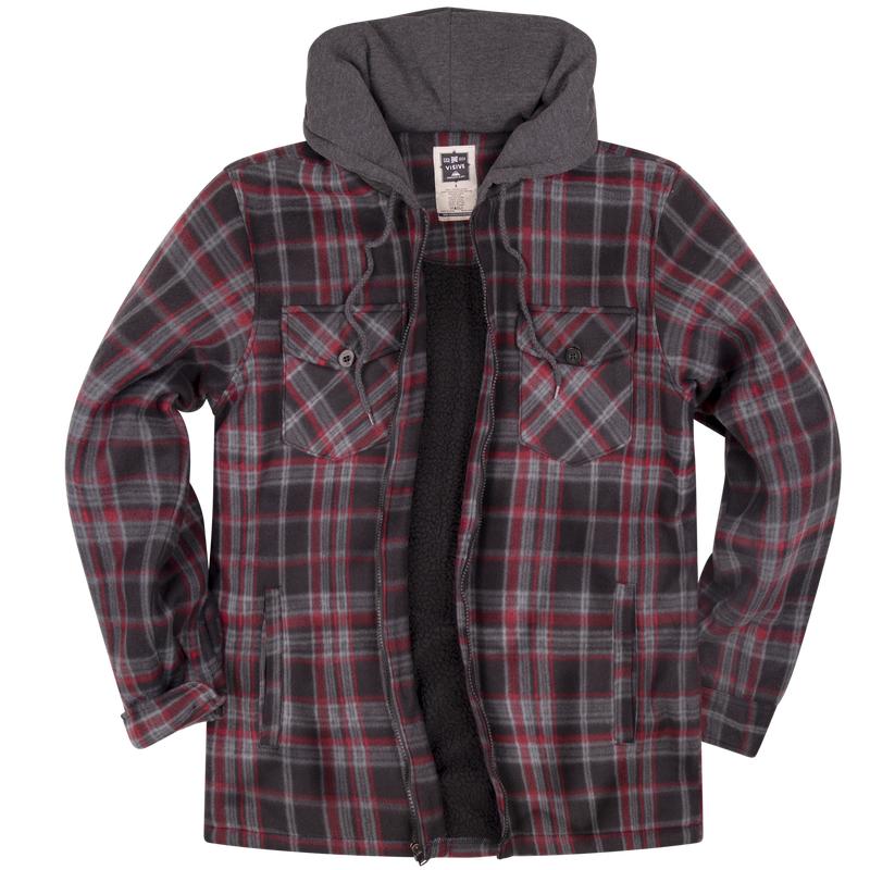 Mens Flannel Jacket Fleece Zip Up With Hood Big and Tall Hoodie Plaid