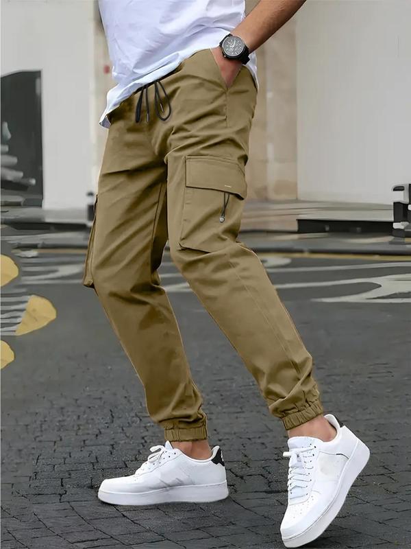 Men's Regular Fit Solid Flap Pocket Drawstring Waist Cargo Pants, Street Fashion Casual Jogger Pants for Daily Wear, Fashion Men's Bottoms for Summer