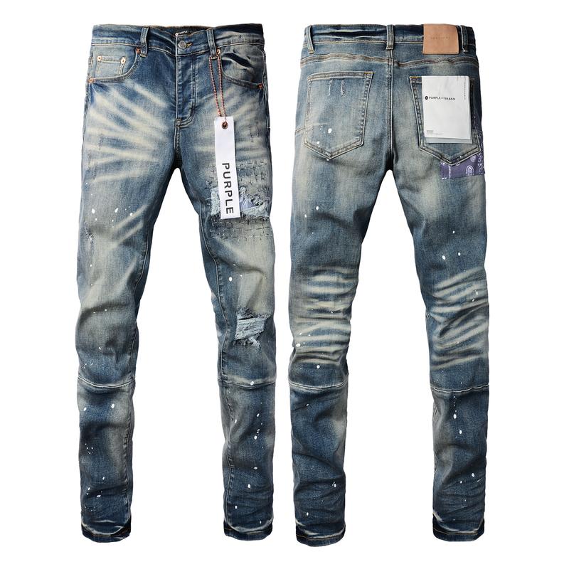 Purple-brand Men's Jeans Slim Fit Stretch Jeans Baggy Ripped Straight Skinny Denim Pants for Men Fashionable Biker Motocycle Holes Pants 2024