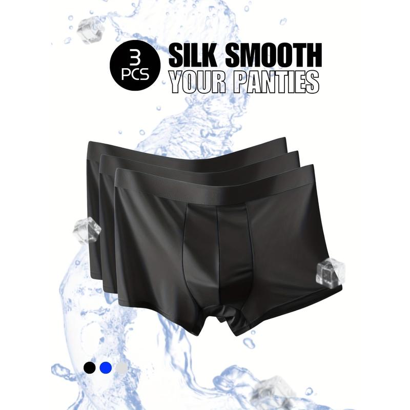 3pcs Men's SoftTouch Ice Silk Seamless Boxers Briefs - Ultra Breathable, Comfy Stretchy, Quick-Dry, Anti-Chafing, Casual Plain Color Underwear for Men - Perfect for Daily Wear, Sports, and Outdoor Activities