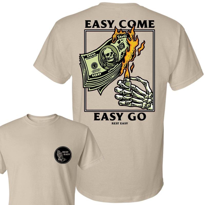 [Deals For You Days] Easy Come Easy Go Shirt, Burning Money Shirt, Casual Men and Women Streetwear, Funny Halloween 2 Sided, Unique Street Style Shirt