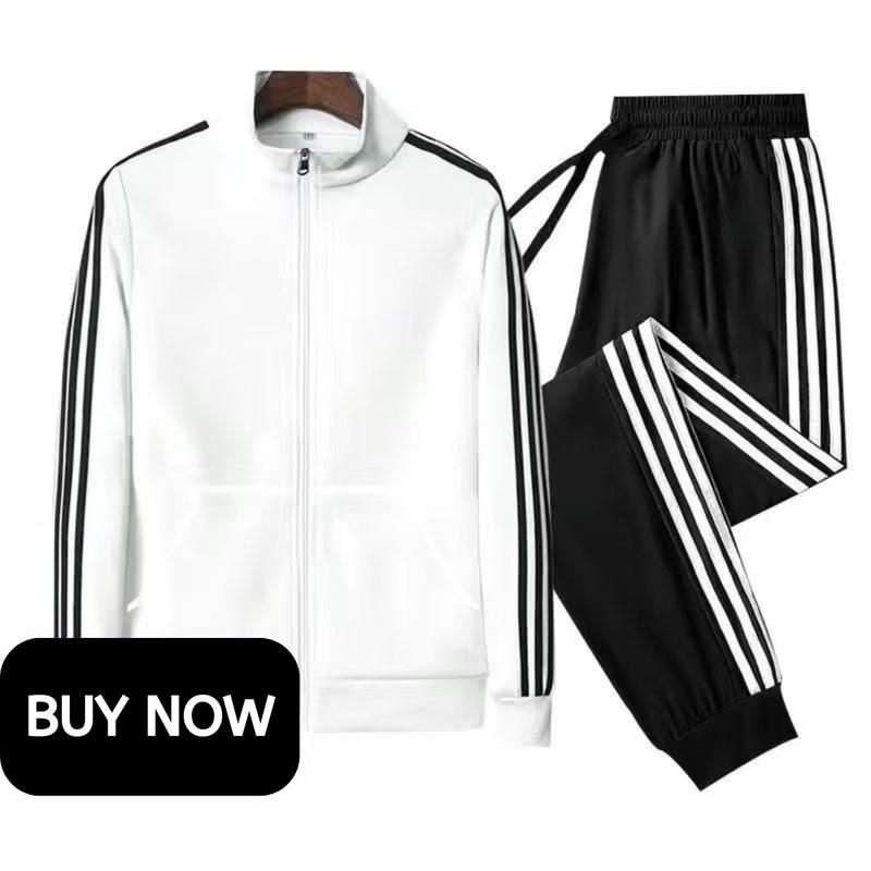 VINAMO Men's Jacket and Track Pants Set-Two Piece Set Spring Autumn Slim Jacket Men's Sports Three Stripes Casual Outdoor Running Sweatshirt and Track Pants