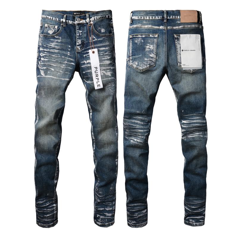 Purple-brand Men's Jeans Slim Fit Stretch Jeans Baggy Ripped Straight Skinny Denim Pants for Men Fashionable Biker Motocycle Holes Pants 2024