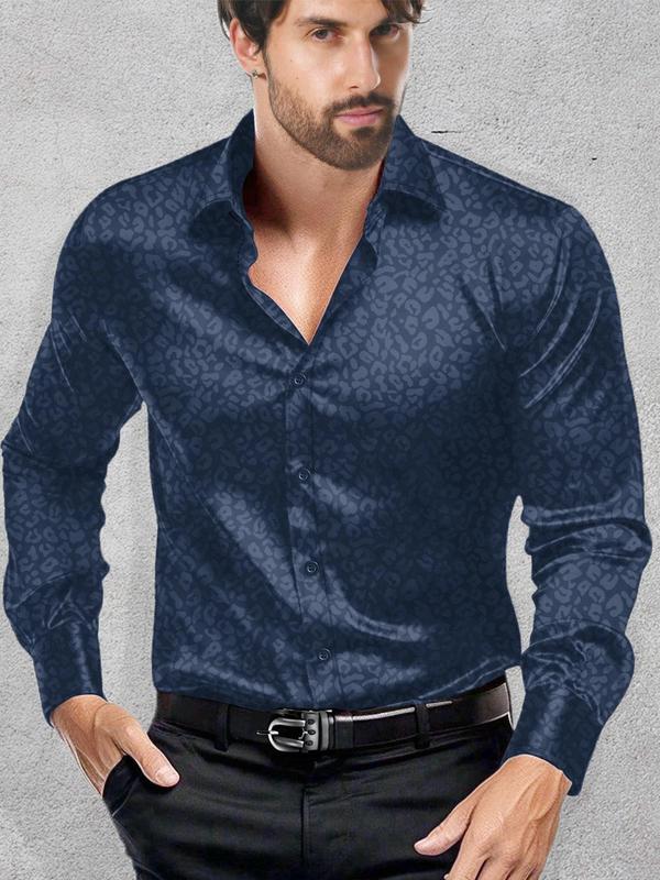 Men's Slim Jacquard Button Front Shirt, Casual Long Sleeve Collar Shirt for All Seasons, Shirts for Men, Mens Shirts, Fashion Men's Clothes for Business Office Daily Wear