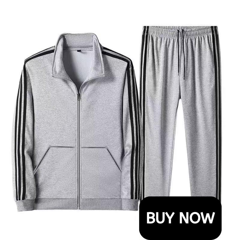 VINAMO Men's Jacket and Track Pants Set-Two Piece Set Spring Autumn Slim Jacket Men's Sports Three Stripes Casual Outdoor Running Sweatshirt and Track Pants