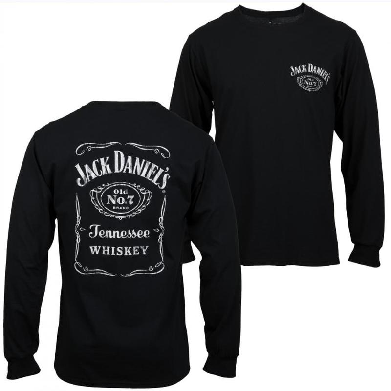 Jack Daniel's Classic Label Graphic Men's Black Long Sleeve Shirt, 2 Sided Unisex Casual Classic Cotton Graphic Shirt Gift