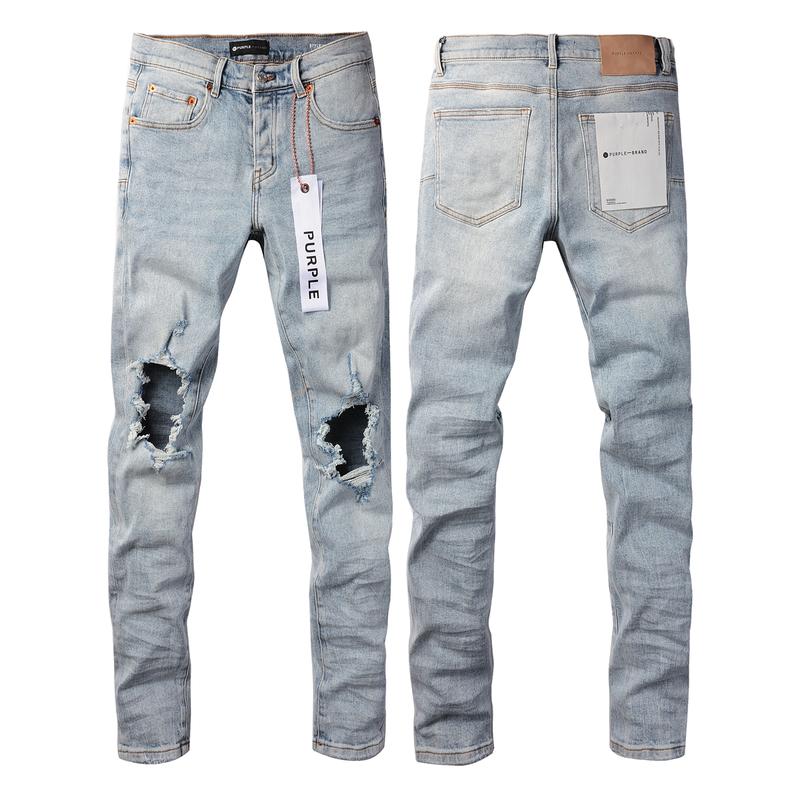 Purple-brand Men's Jeans Slim Fit Stretch Jeans Baggy Ripped Straight Skinny Denim Pants for Men Fashionable Biker Motocycle Holes Pants 2024