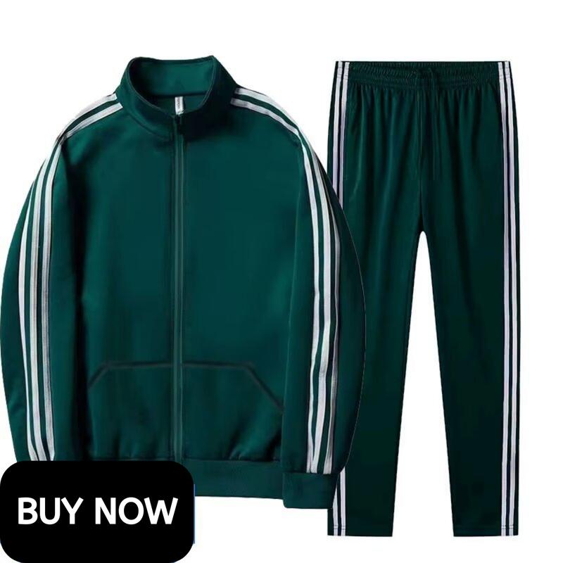 VINAMO Men's Jacket and Track Pants Set-Two Piece Set Spring Autumn Slim Jacket Men's Sports Three Stripes Casual Outdoor Running Sweatshirt and Track Pants