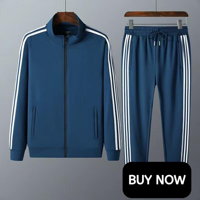 VINAMO Men's Jacket and Track Pants Set-Two Piece Set Spring Autumn Slim Jacket Men's Sports Three Stripes Casual Outdoor Running Sweatshirt and Track Pants