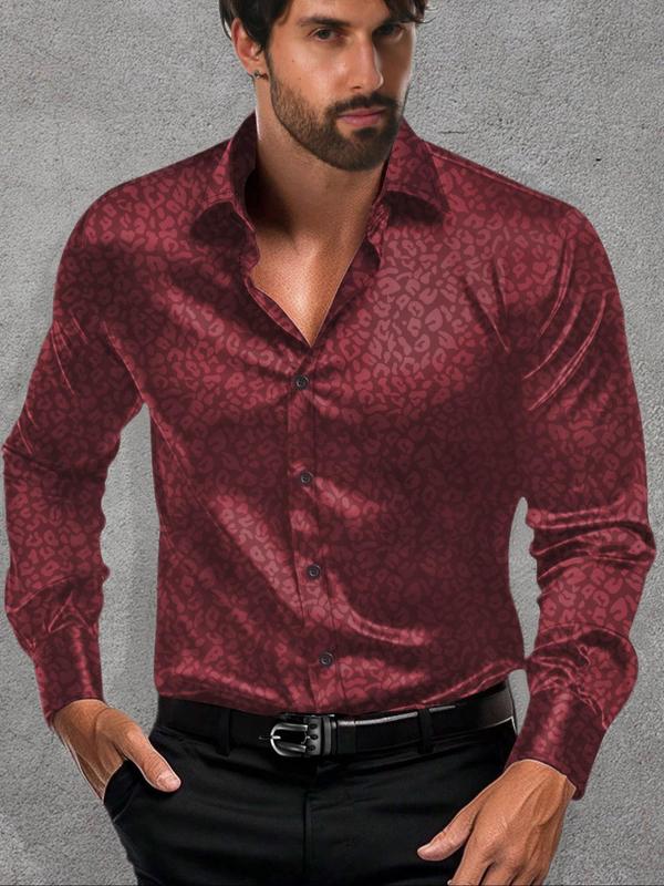 Men's Slim Jacquard Button Front Shirt, Casual Long Sleeve Collar Shirt for All Seasons, Shirts for Men, Mens Shirts, Fashion Men's Clothes for Business Office Daily Wear