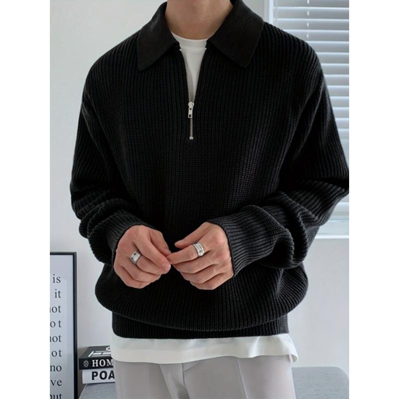 Stylish Autumn Winter Knit Sweater - Pullovers for Men with Lapel Collar, Half Zip, Long Sleeve, Chic and Trendy Design for Daily Outerwear and Casual Wear