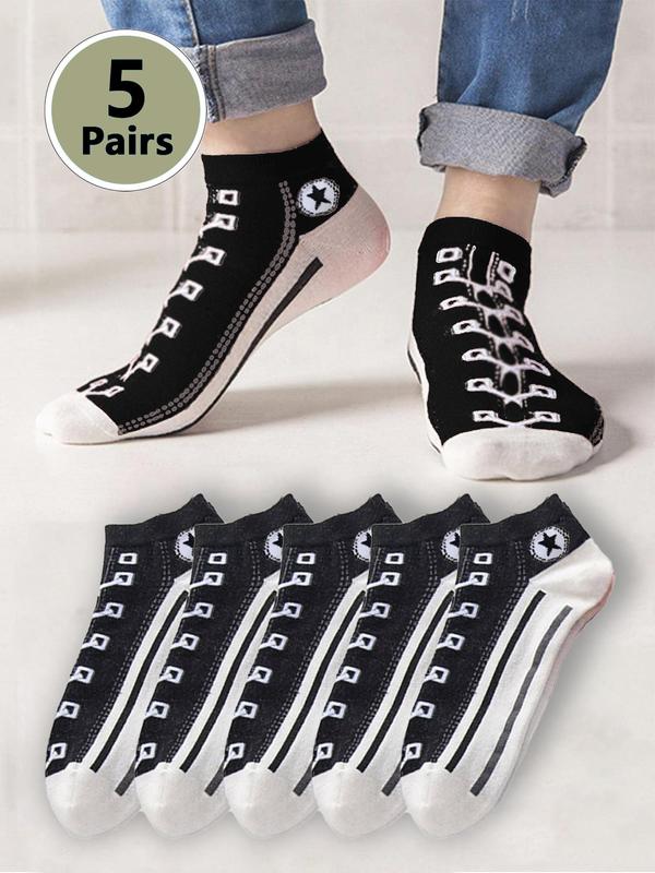 Men's Graphic Ankle Socks, Casual Comfy Breathable Socks for Daily Wear, 5 Pairs Knit Crew Casual Socks for Men, Summer Men's Footwear Socks & Hosiery, Men's  Clothing