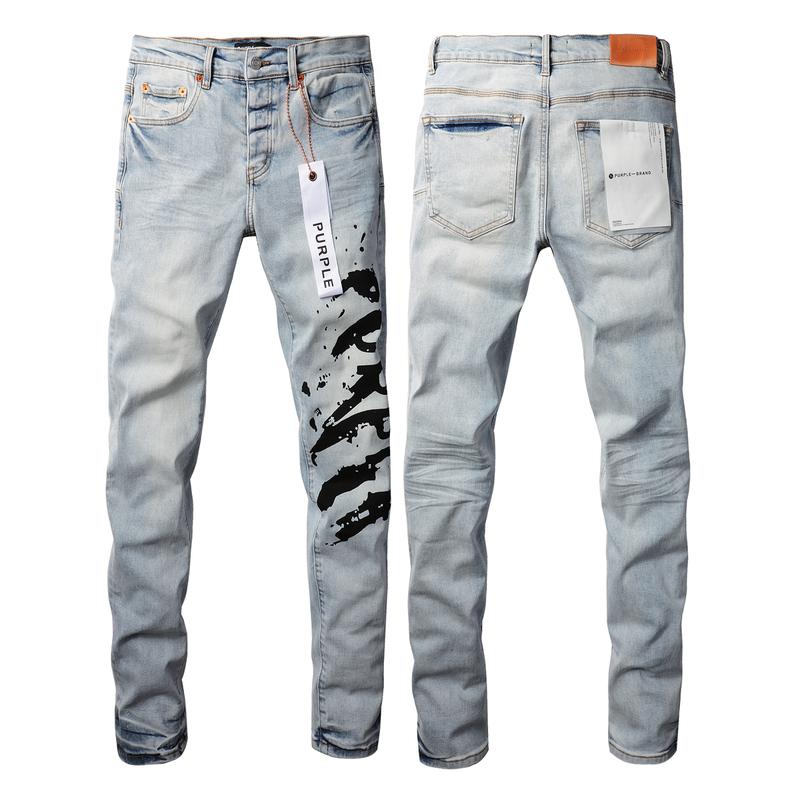 Purple-brand Men's Jeans Slim Fit Stretch Jeans Baggy Ripped Straight Skinny Denim Pants for Men Fashionable Biker Motocycle Holes Pants 2024