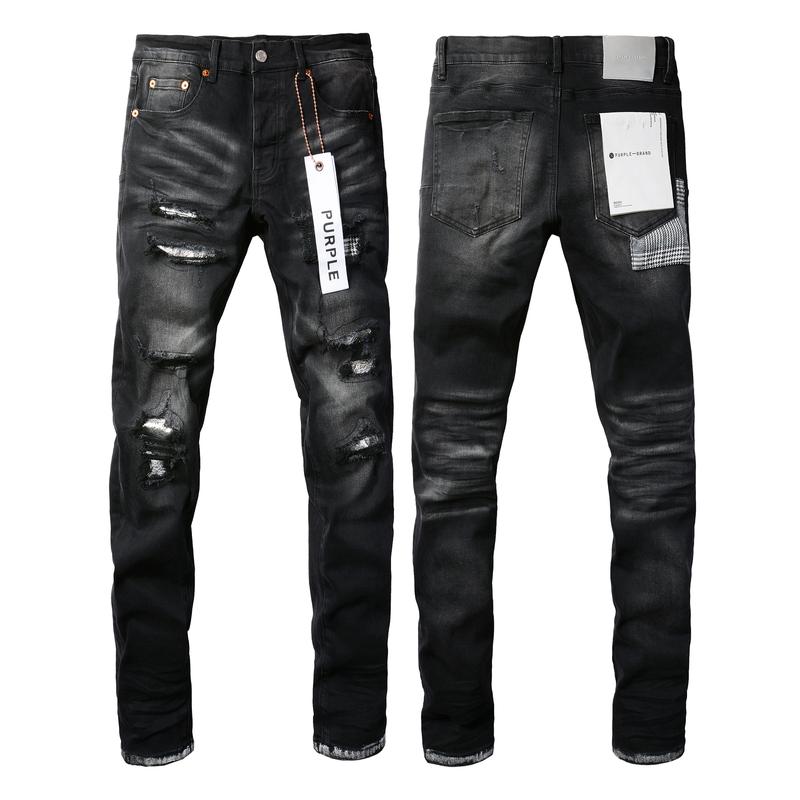 Purple-brand Men's Jeans Slim Fit Stretch Jeans Baggy Ripped Straight Skinny Denim Pants for Men Fashionable Biker Motocycle Holes Pants 2024